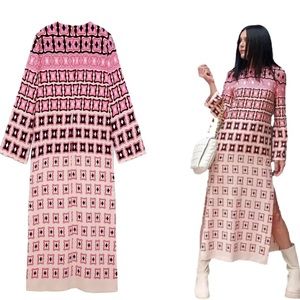 Zara Pink Patterned Midi Dress